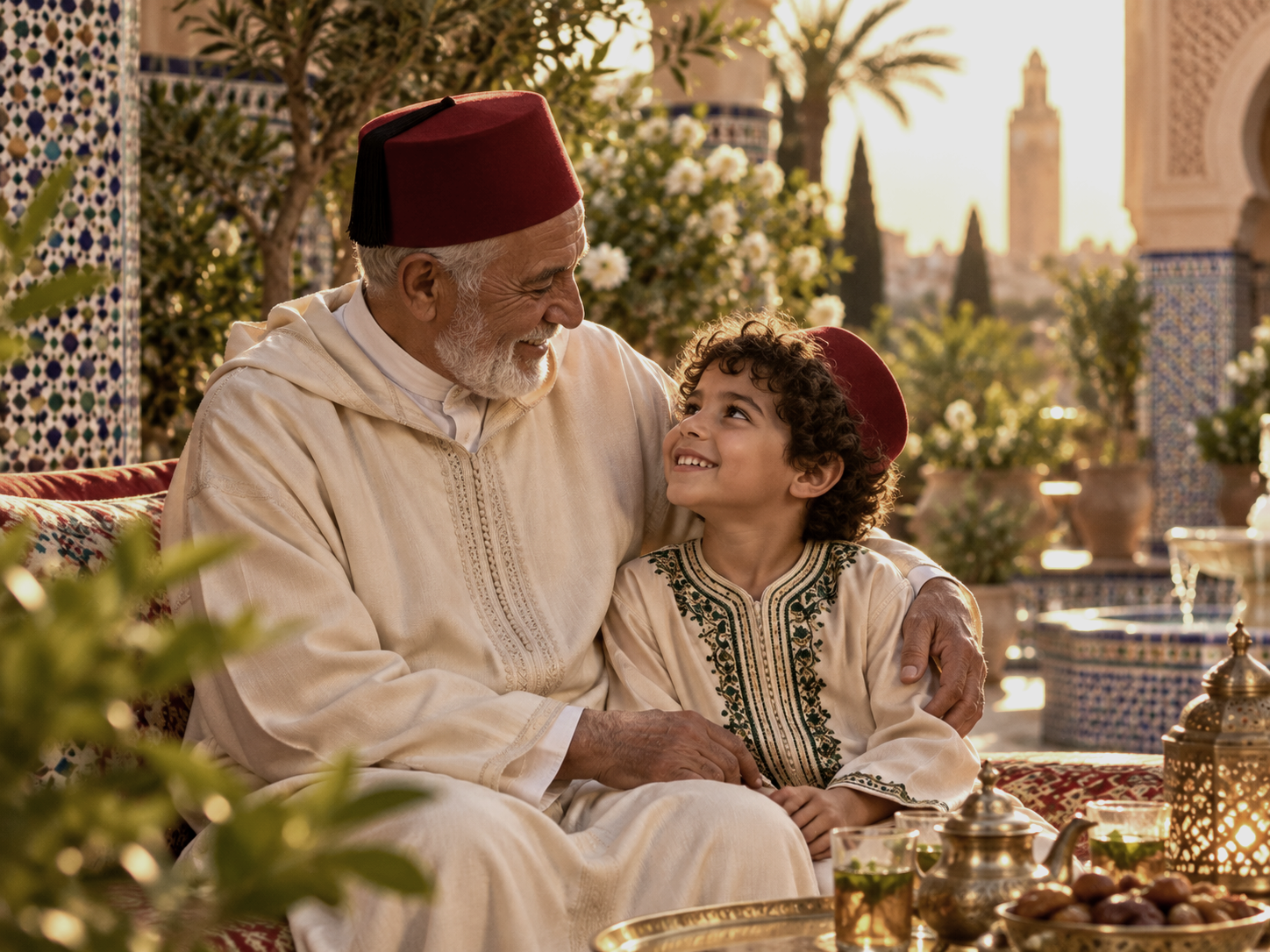Moroccan generations together celebrating